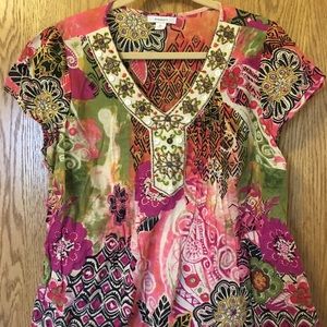 Dress barn floral blouse-pretty beaded details EUC